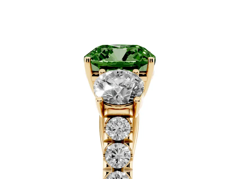 Cushion Cut Engagement Ring Setting for a Fancy Green Lab-Grown Diamond | Three Stone | Yellow Gold