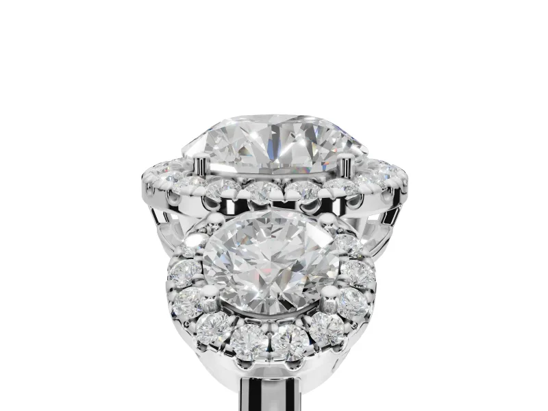 Round Three Stone Halo Engagement Ring Setting | Haloed Side Stones | Sterling Silver