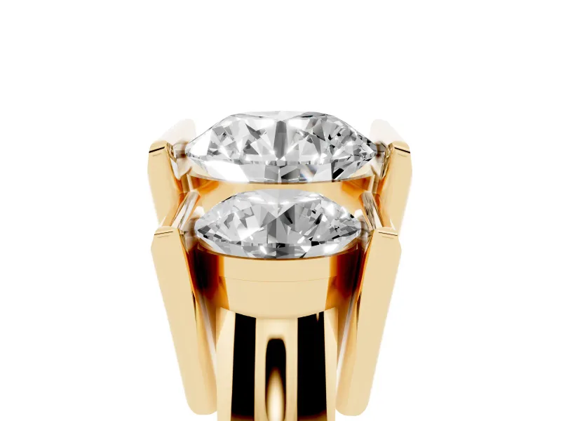 Round Channel-Set Three Stone Engagement Ring Setting | Wide Flat Band | Yellow Gold