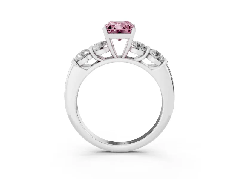 Radiant Cut Five Stone Engagement Ring Setting for a Fancy Pink Lab-Grown Diamond | Prong Set Side Stones | White Gold