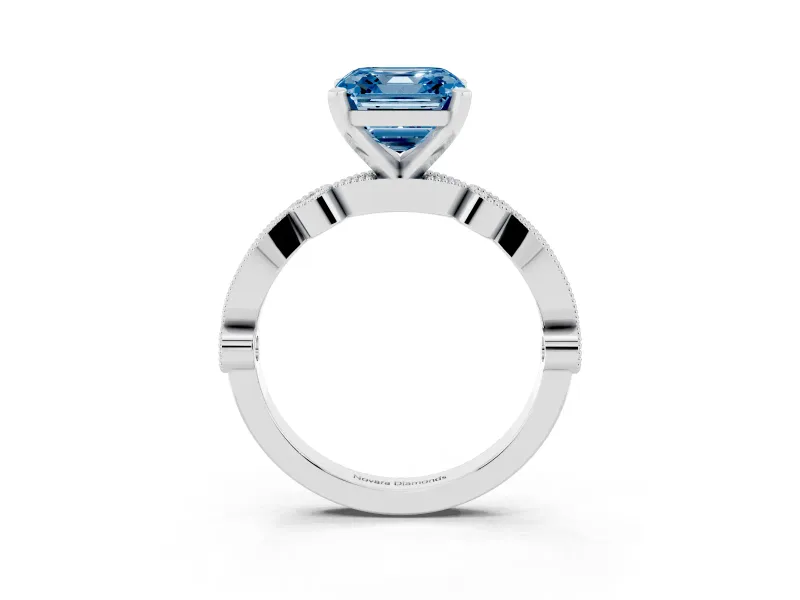 Asscher Cut Vintage Milgrain Engagement Ring Setting for a Fancy Blue Lab-Grown Diamond | Platinum