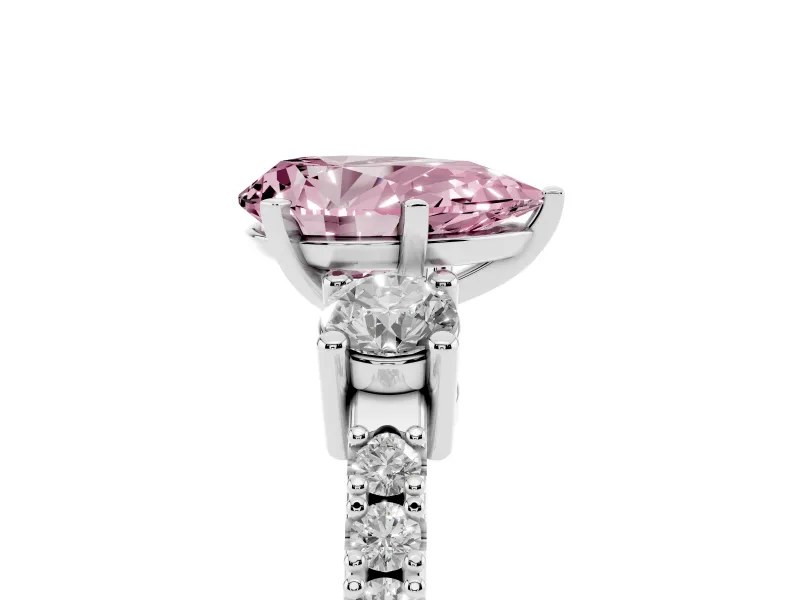 Pear-Shaped Three Stone Engagement Ring Setting for a Fancy Pink Lab-Grown Diamond | Pavé Band | Sterling Silver