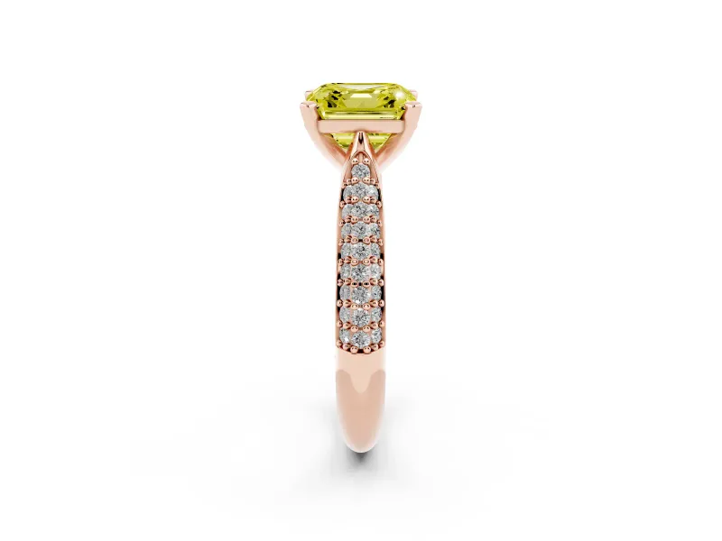 Asscher Cut Pavé Engagement Ring Setting for a Fancy Yellow Lab-Grown Diamond | Multi-Row Shoulders | Rose Gold