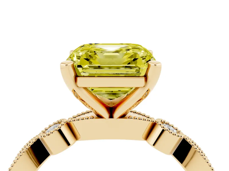 Asscher Cut Vintage Engagement Ring Setting for a Fancy Yellow Lab-Grown Diamond | Yellow Gold