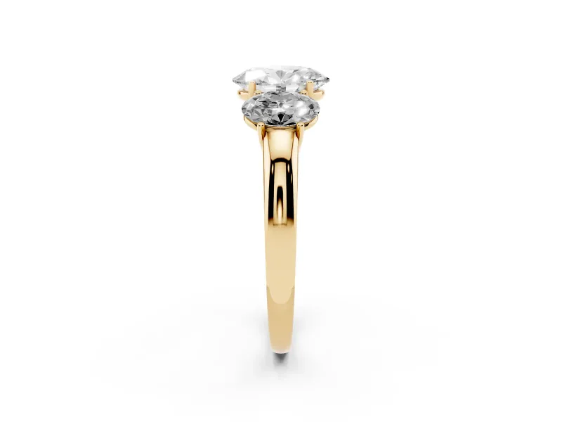 Oval Three Stone Engagement Ring Setting | Matching Side Stones | Yellow Gold