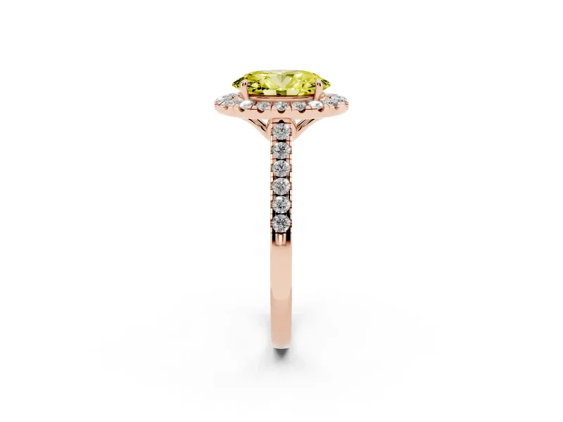 Oval Raised Halo Engagement Ring Setting for a Fancy Yellow Lab-Grown Diamond | Rose Gold