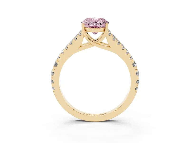 Oval Graduated Split Shank Engagement Ring Setting for a Fancy Pink Lab-Grown Diamond | Yellow Gold