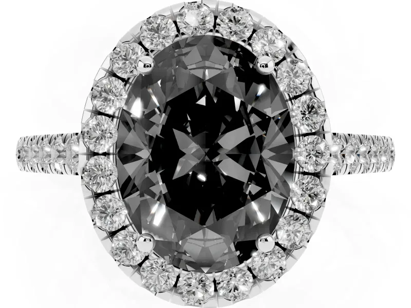 Oval Halo Engagement Ring Setting for a Black Center | Pavé Shoulders | Sterling Silver