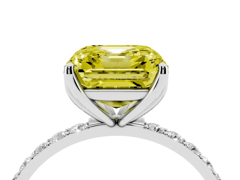 Asscher Cut Pave Engagement Ring Setting for a Fancy Yellow Lab-Grown Diamond | Slim Band | Platinum