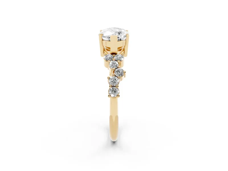 Marquise Scattered Accent Engagement Ring Setting | Slim Band | Yellow Gold