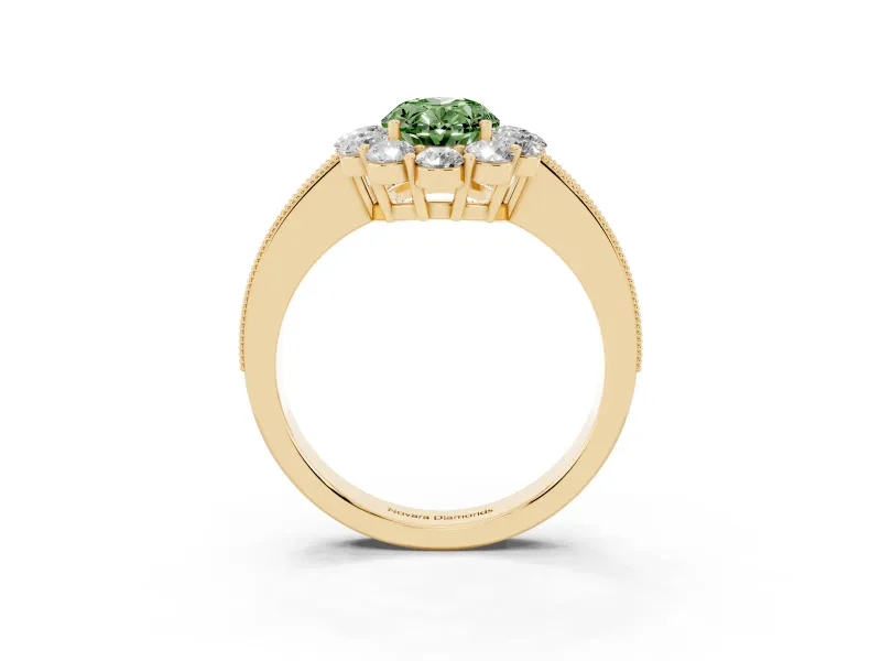 Oval Vintage Halo Engagement Ring Setting for a Fancy Green Lab-Grown Diamond | Yellow Gold