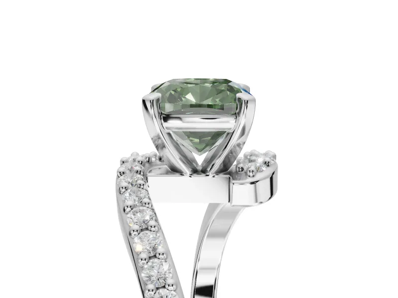 Cushion Cut Bypass Pavé Engagement Ring Setting for a Fancy Green Lab-Grown Diamond | Platinum