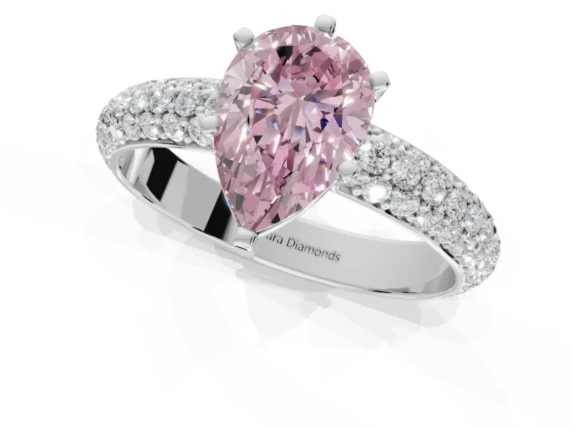 Pear-Shaped Domed Pavé Engagement Ring Setting for a Fancy Pink Lab-Grown Diamond | Platinum