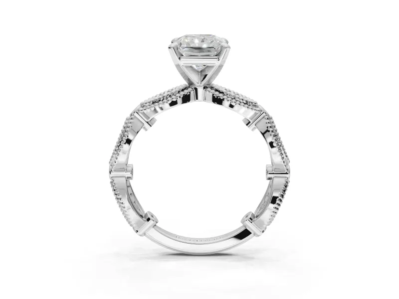 Radiant Cut Vintage Milgrain Engagement Ring Setting | Graduated Stations | White Gold