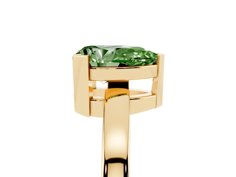 Fancy Green Pear Cut Diamond Solitaire Ring Set in Yellow gold with Prong Head and Smooth Polished Band