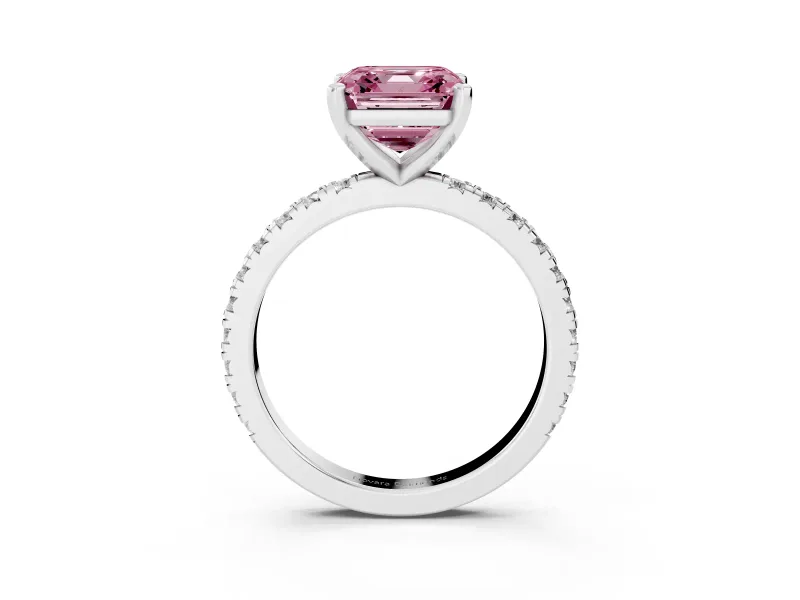 Asscher Cut Pavé Engagement Ring Setting for a Fancy Pink Lab-Grown Diamond | White Gold