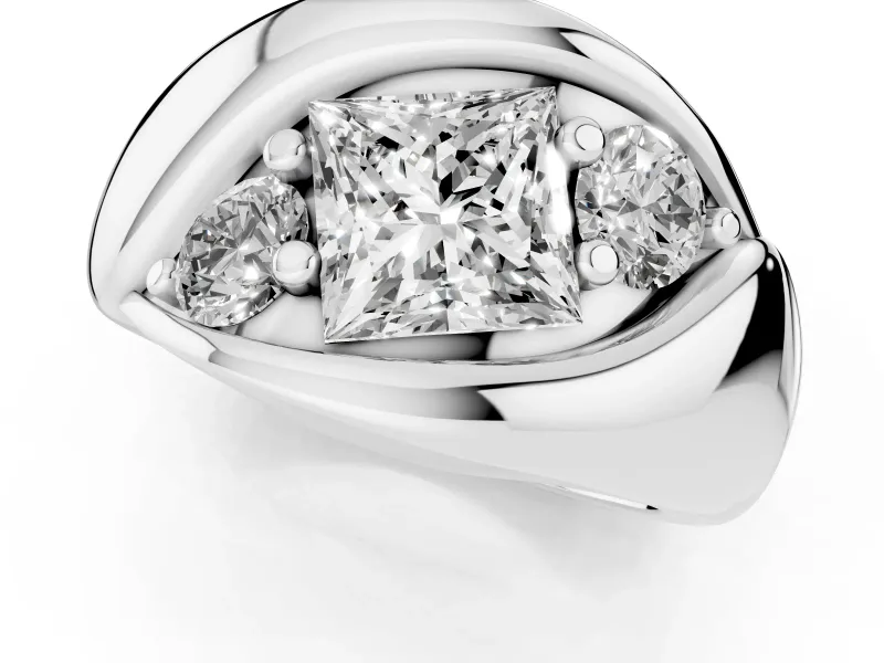 Princess Cut Diamond Channel-Set Crossover Ring Set in White gold