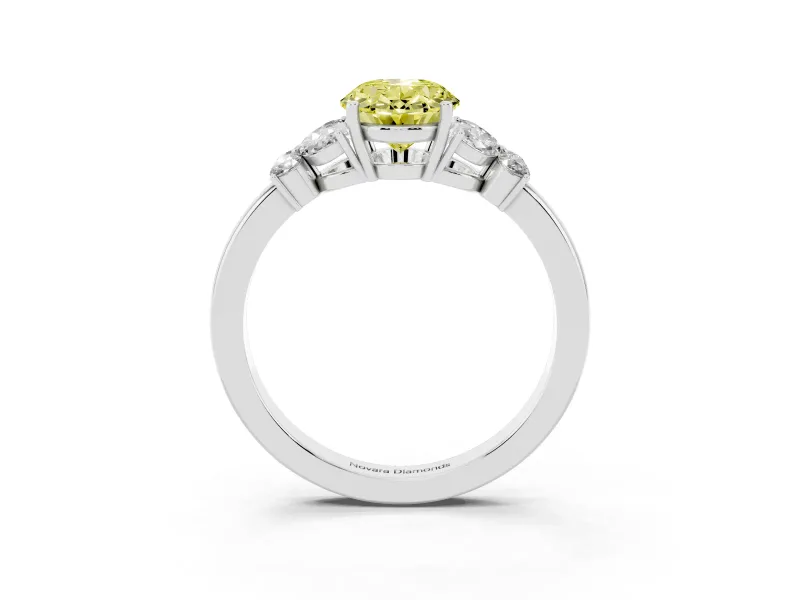 Fancy Yellow Oval Cut Diamond Solitaire Floral Ring Set in Silver with Marquise Petals and Prong Setting