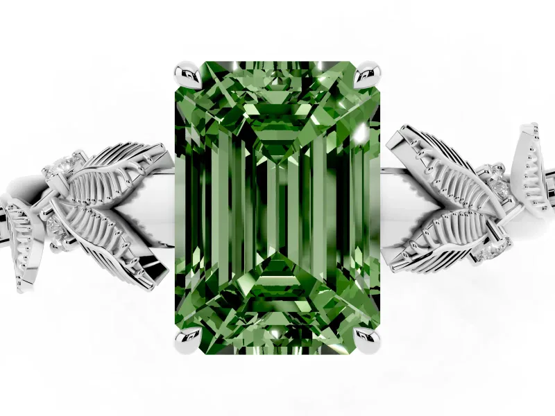 Emerald Cut Leaf Solitaire Engagement Ring Setting for a Fancy Green Lab-Grown Diamond | Platinum