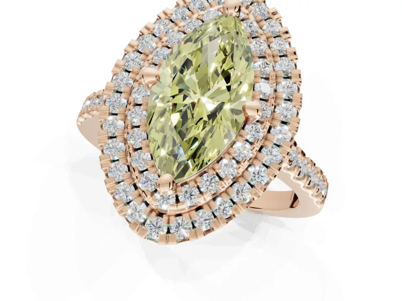 Marquise Double Halo Engagement Ring Setting for a Fancy Yellow Lab-Grown Diamond | Pave Shoulders | Rose Gold