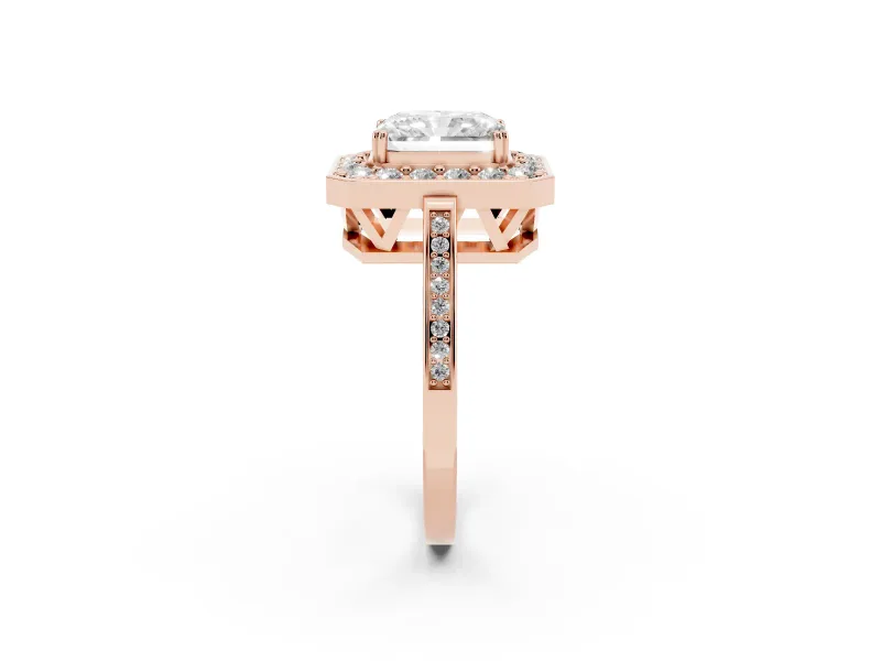 Radiant Cut Halo Engagement Ring Setting | Polished Halo Rim | Rose Gold