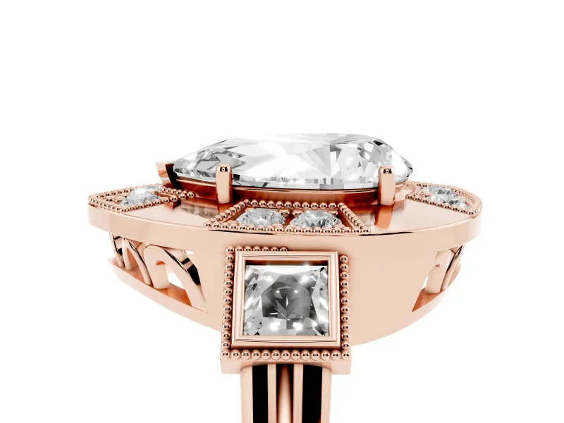 Pear-Shaped Milgrain Sectioned Halo Engagement Ring Setting | Square-Framed Sides | Rose Gold