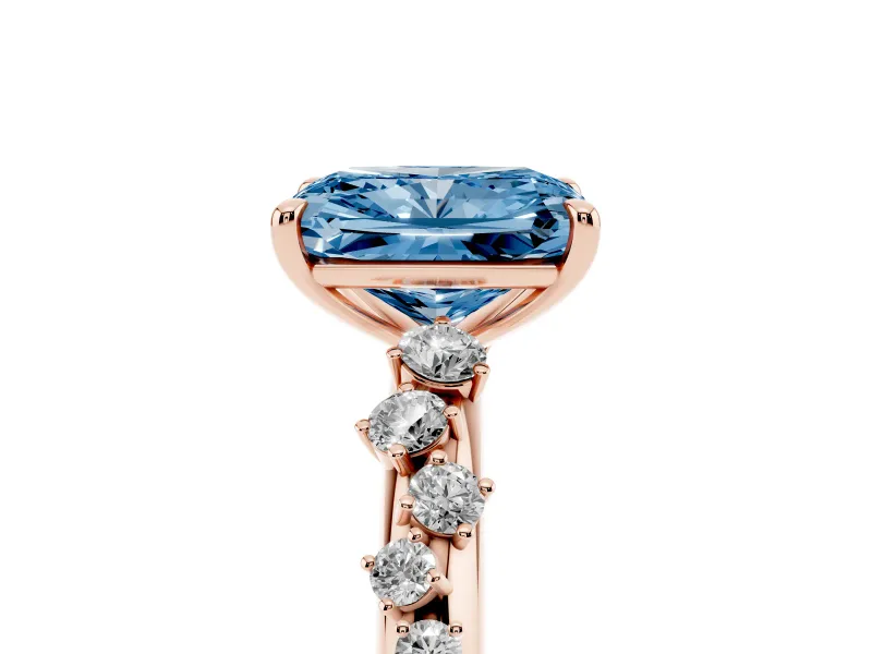 Radiant Cut Graduated Solitaire Engagement Ring Setting for a Fancy Blue Lab-Grown Diamond | Rose Gold