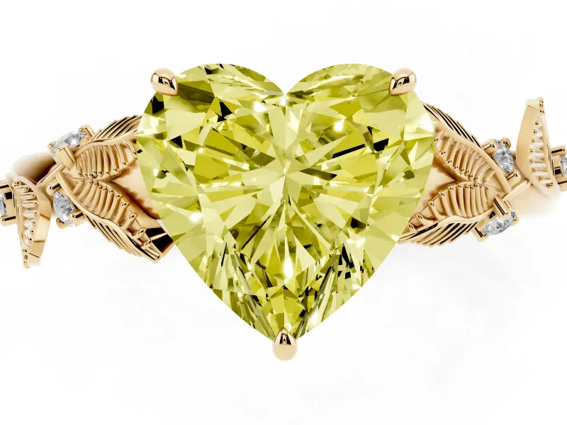 Heart-Shaped Leaf Engagement Ring Setting for a Fancy Yellow Lab-Grown Diamond | Yellow Gold