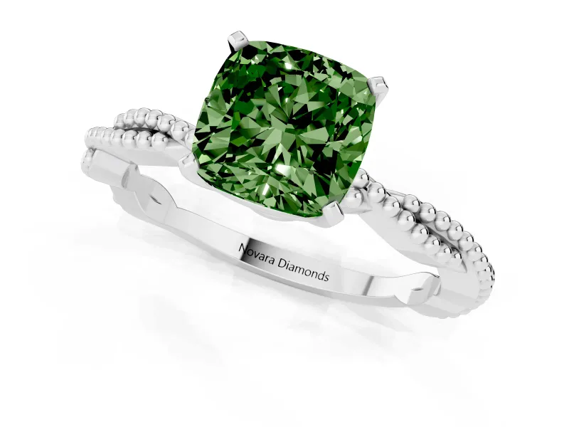 Cushion Cut Twisted Engagement Ring Setting for a Fancy Green Lab-Grown Diamond | Beaded Twist | Sterling Silver