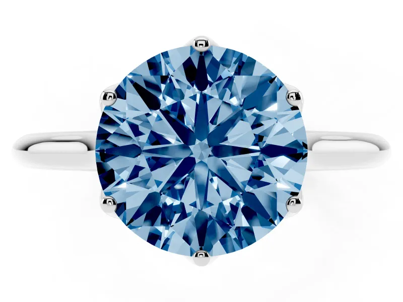 Fancy Blue Round Cut Diamond Solitaire Cathedral Ring Set in Silver with Prong Setting
