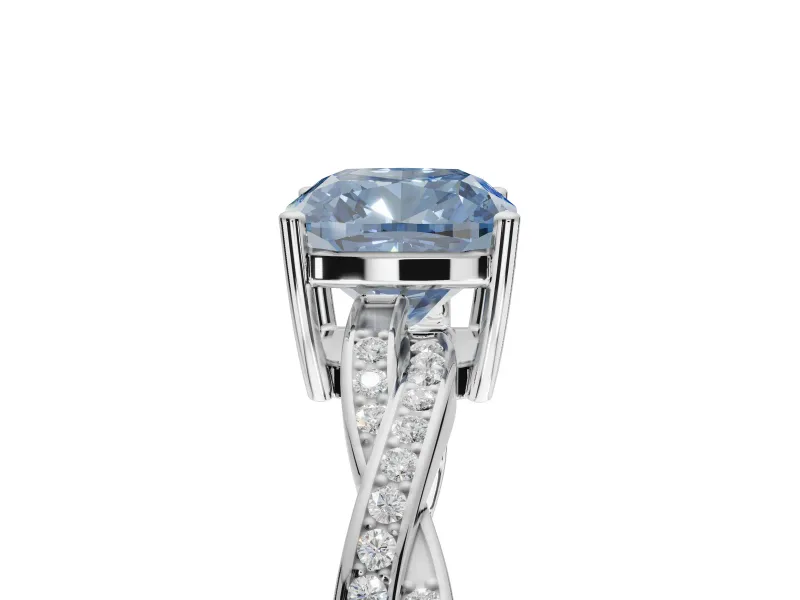Cushion Cut Twisted Pavé Solitaire Engagement Ring Setting for a Fancy Blue Lab-Grown Diamond | Sterling Silver