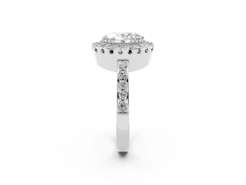 Oval Cut Diamond Halo Ring Set in Platinum with Pavé Shank and Prong Setting