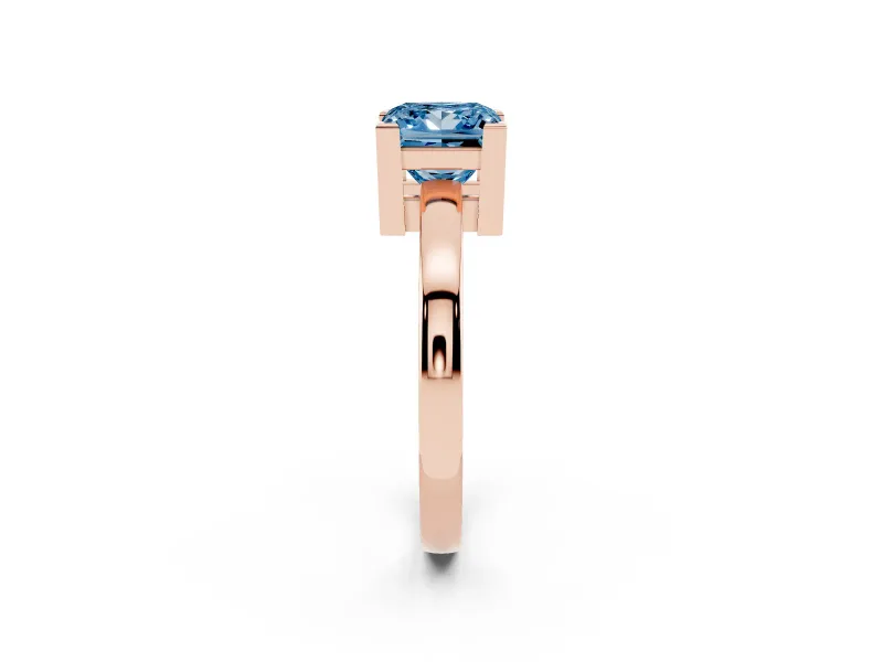 Fancy Blue Princess Cut Diamond Solitaire Ring Set in Rose gold with Prong Head and Smooth Polished Band
