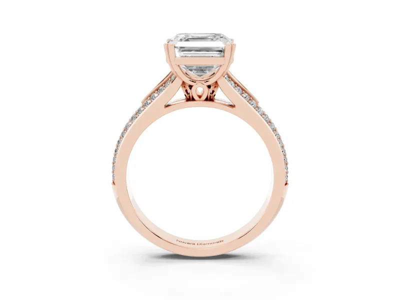 Asscher Cut Pave Split Shank Engagement Ring Setting | Double Claw Prongs | Rose Gold