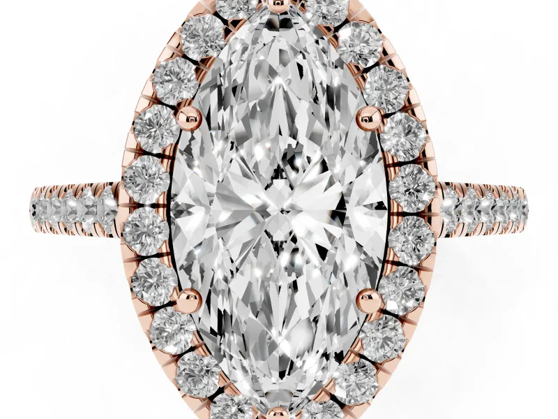Marquise Halo Engagement Ring Setting | Pave Shoulders | Rose Gold