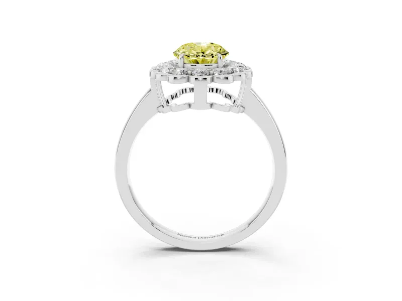 Oval Scalloped Cluster Halo Engagement Ring Setting for a Fancy Yellow Lab-Grown Diamond | Plain Band | Sterling Silver