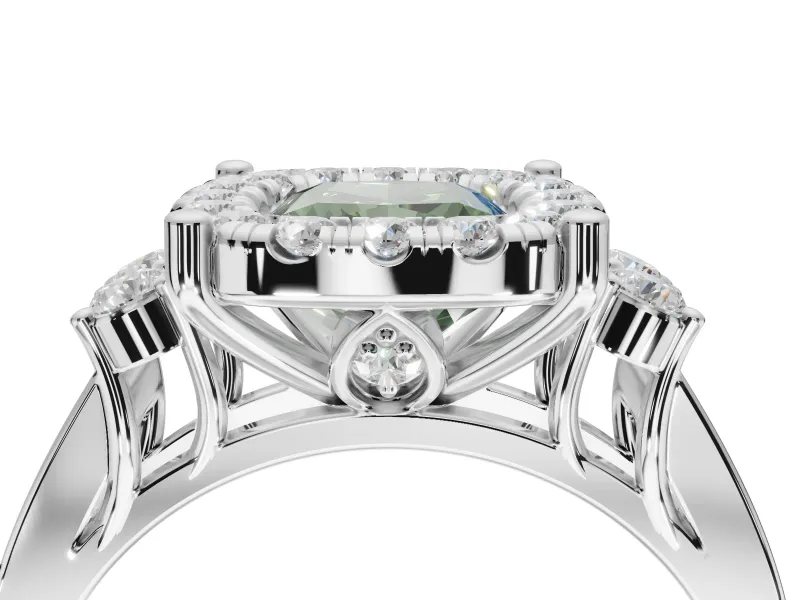Cushion Cut Halo Engagement Ring Setting for a Fancy Green Lab-Grown Diamond | Graduated Channel Band | Platinum
