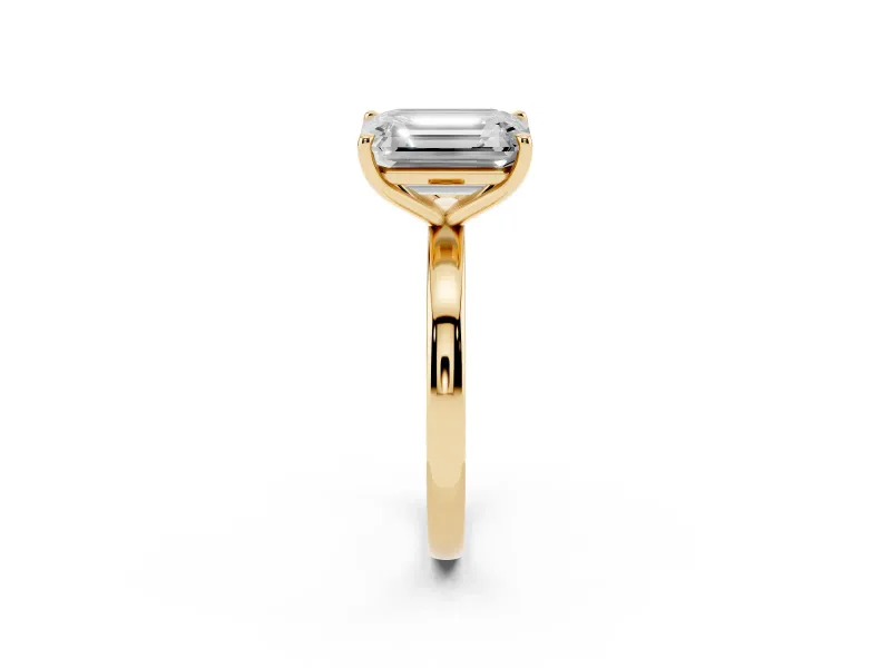 Fancy Blue Emerald Cut and Emerald Cut Toi Moi Ring Set in Yellow gold with Prong Setting