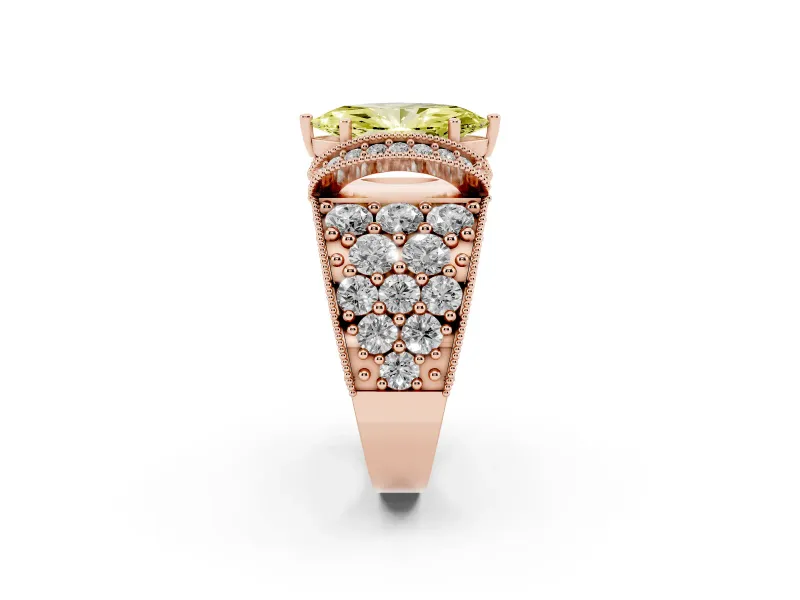 Marquise Vintage Pave Engagement Ring Setting for a Fancy Yellow Lab-Grown Diamond | Milgrain Edges | Rose Gold