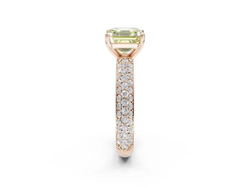 Asscher Cut Domed Pavé Engagement Ring Setting for a Fancy Yellow Lab-Grown Diamond | Rose Gold