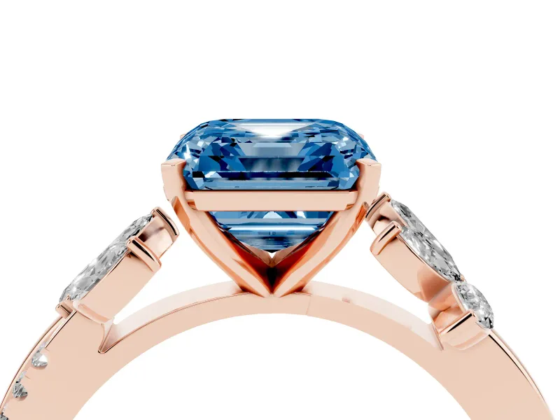 Asscher Cut Floral Vine Engagement Ring Setting for a Fancy Blue Lab-Grown Diamond | Rose Gold