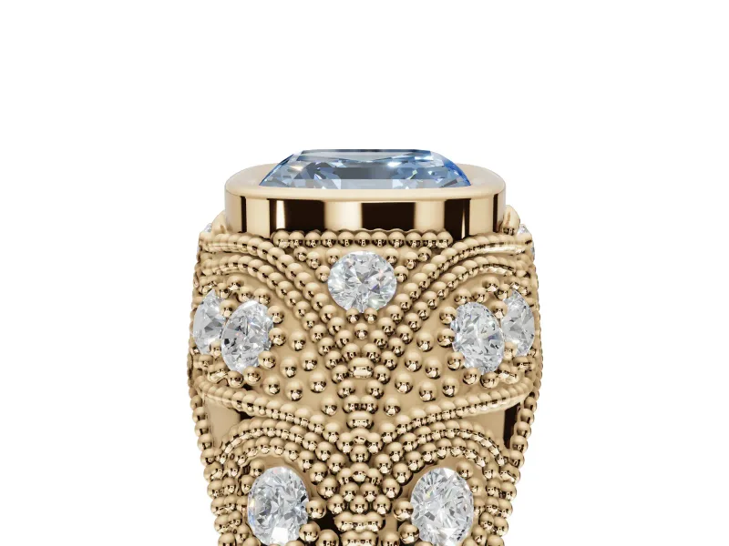 Asscher Cut Vintage Bezel Engagement Ring Setting for a Fancy Blue Lab-Grown Diamond | Yellow Gold