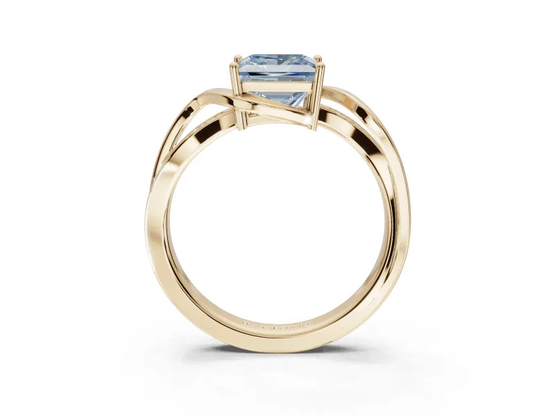Princess Cut Bypass Solitaire Engagement Ring Setting for a Fancy Blue Lab-Grown Diamond | Pavé Strands | Yellow Gold
