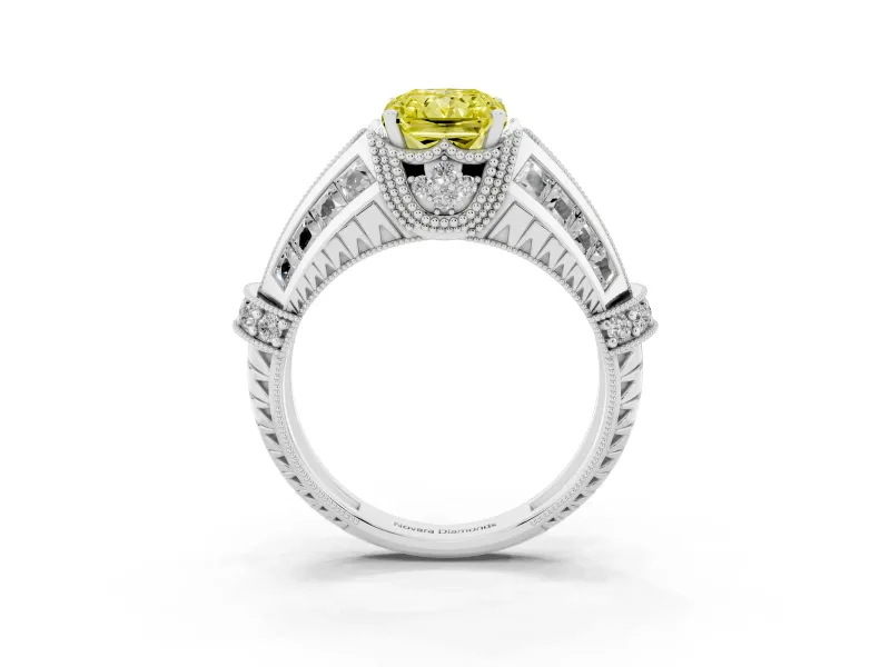 Radiant Cut Vintage Engagement Ring Setting for a Fancy Yellow Lab-Grown Diamond | Sterling Silver - Design NV-24885
