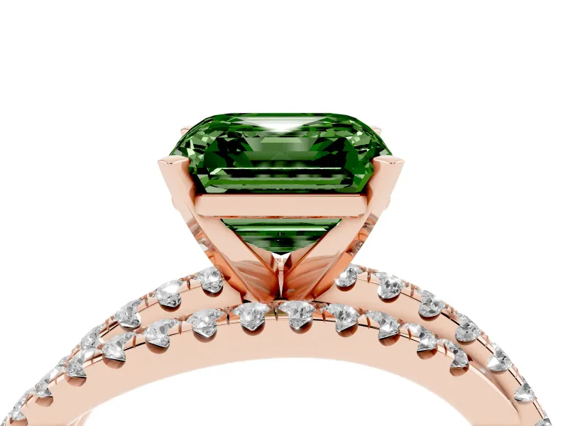 Asscher Cut Twisted Pavé Engagement Ring Setting for a Fancy Green Lab-Grown Diamond | Rose Gold