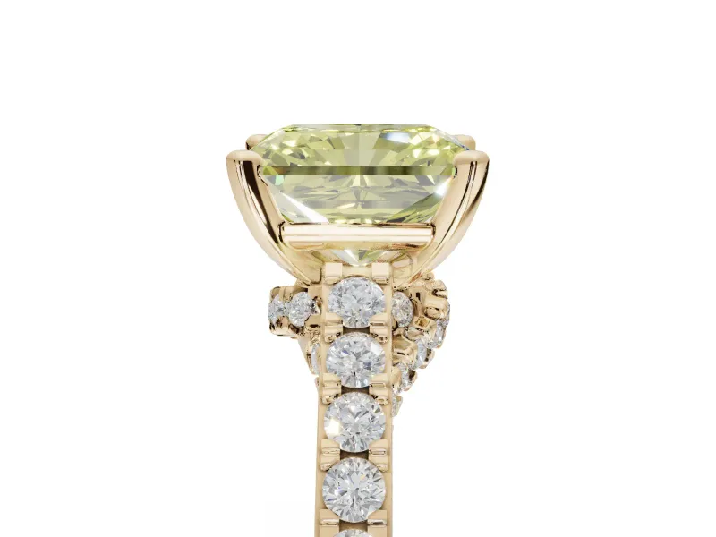 Radiant Cut Pavé Engagement Ring Setting for a Fancy Yellow Lab-Grown Diamond | Crossover Gallery | Yellow Gold