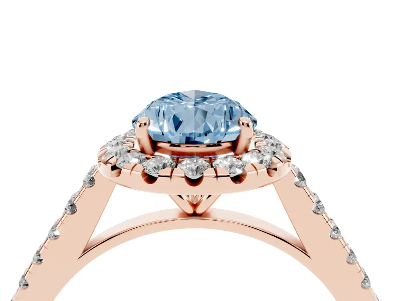 Pear-Shaped Halo Engagement Ring Setting for a Fancy Blue Lab-Grown Diamond | Pave Shoulders | Rose Gold