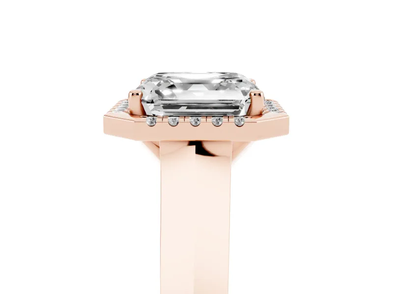 Asscher Cut Halo Engagement Ring Setting | Knife-Edge Band | Rose Gold