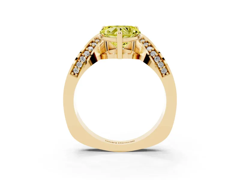 Heart-Shaped Bypass Solitaire Engagement Ring Setting for a Fancy Yellow Lab-Grown Diamond | Pavé Ribbon | Yellow Gold
