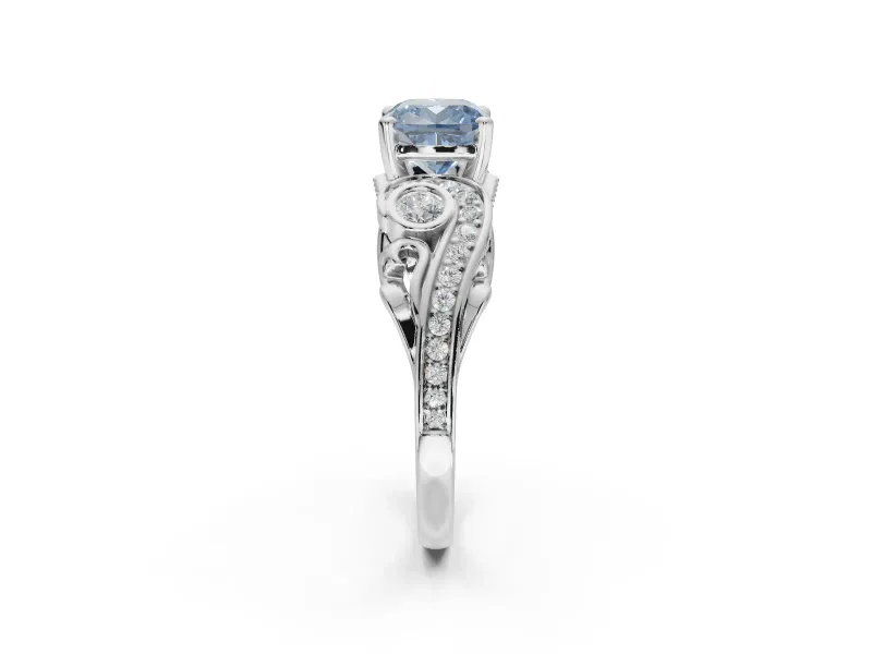 Cushion Cut Swirl Engagement Ring Setting for a Fancy Blue Lab-Grown Diamond | Platinum